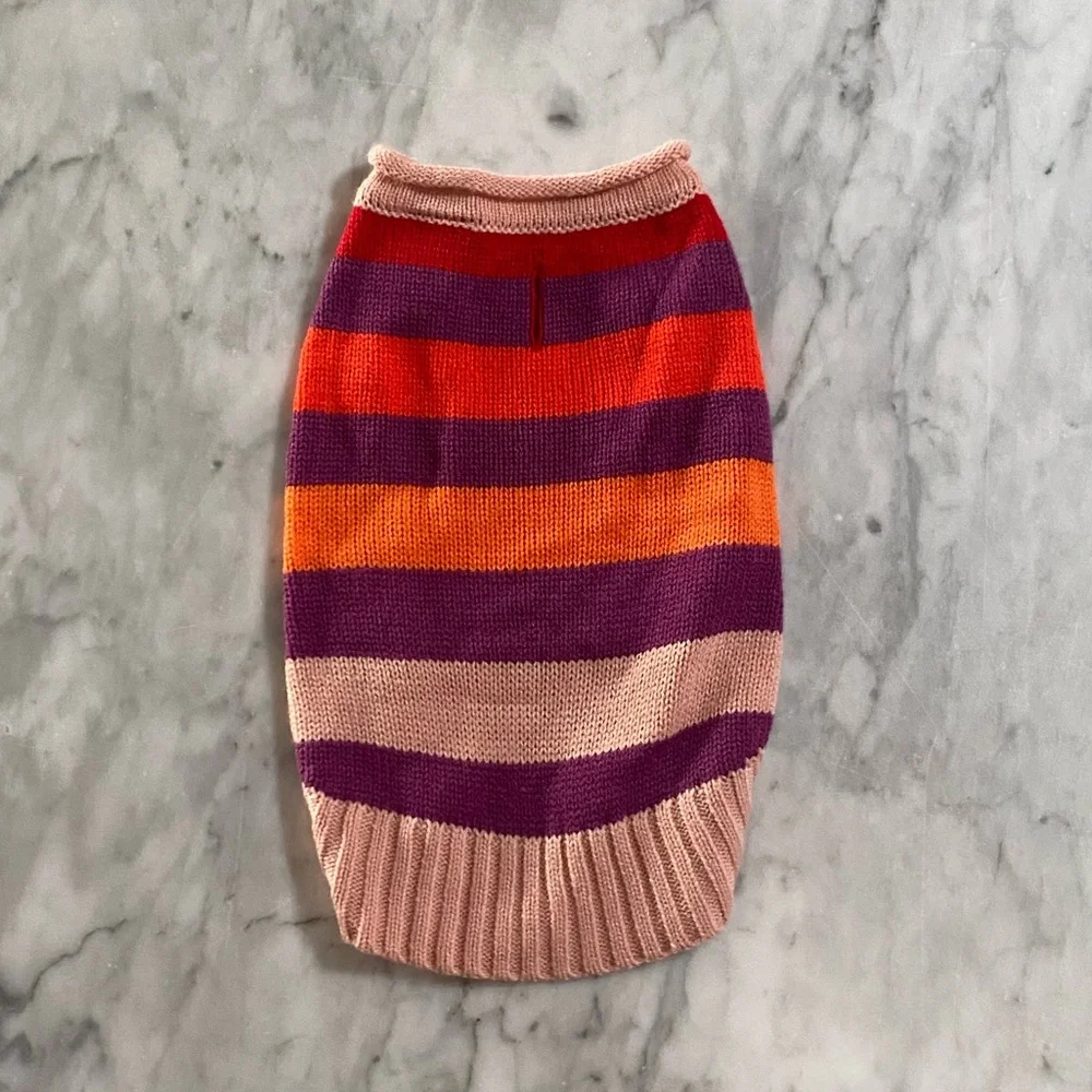 Vibrant Striped Dog Sweater XS | Cozy Knit Pet Clothing in Pink, Purple